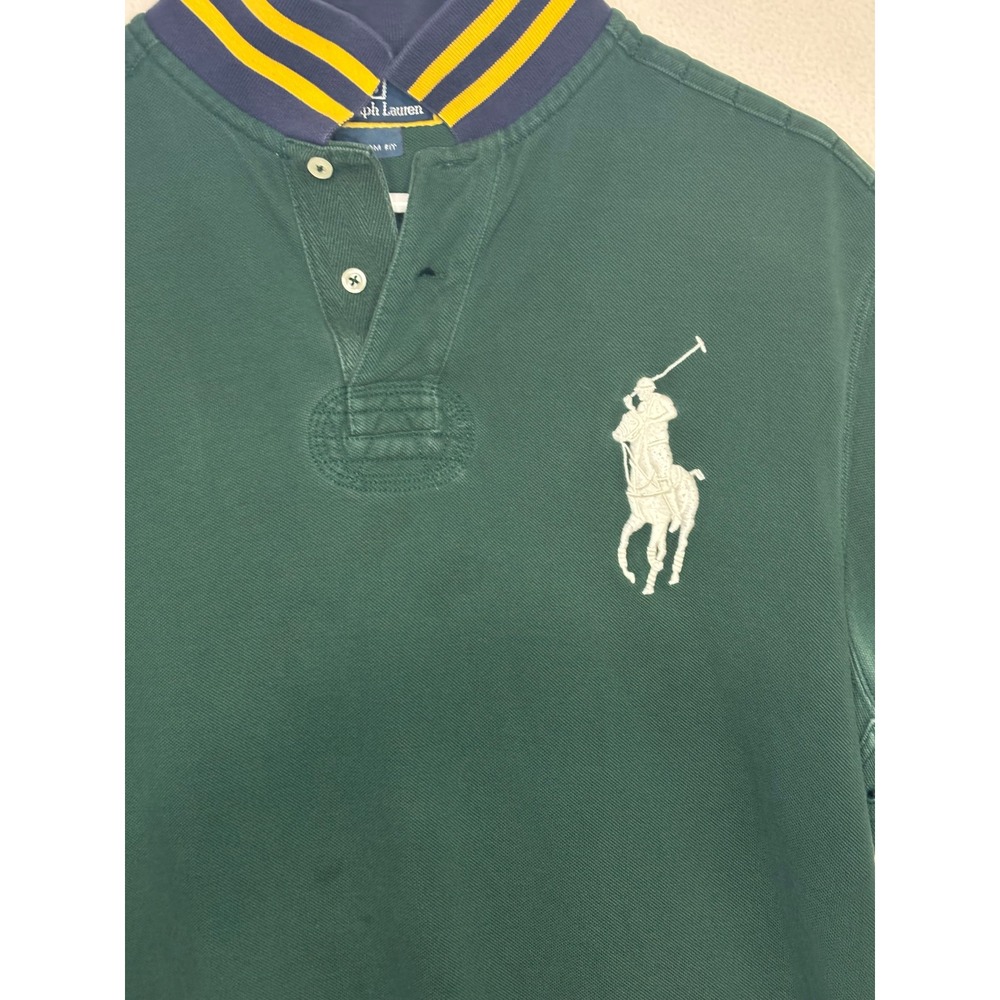 Polo Ralph Lauren Big Pony Polo Shirt Mens XXL Green Vintage Striped Collar